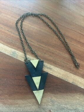 Geometric Black and Gold Triangle Pendant Necklace